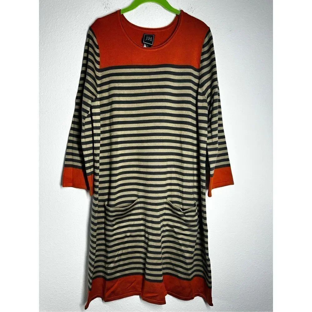 Jessica Howard Women's Dress Long Sleeve Striped Orange Brown Size XL